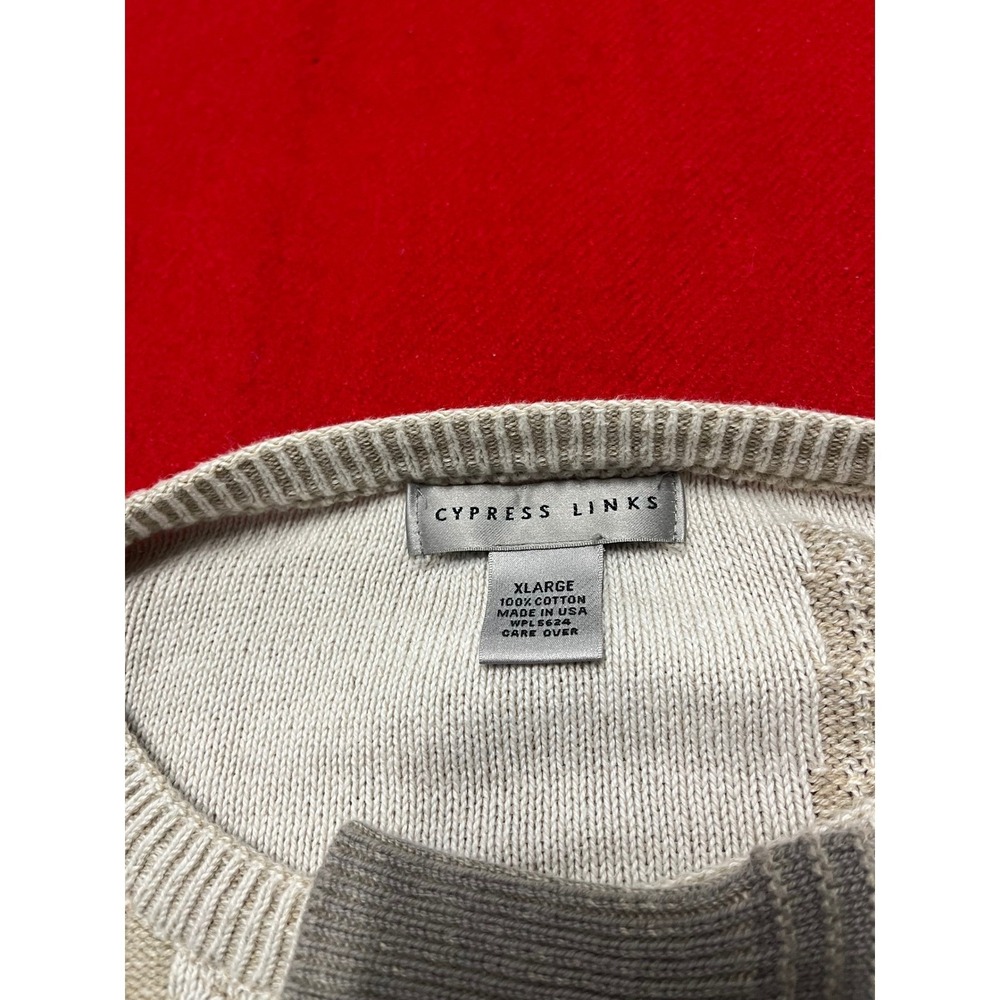 Cypress Links Mens XL Golf Motif Knit Sweater Made in USA Beige Brown - Picture 2 of 6